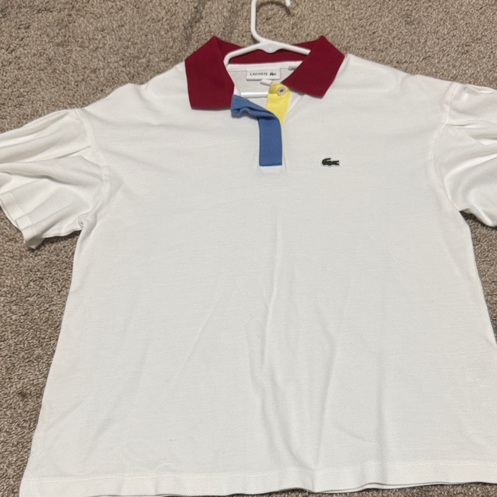Lacoste girls White Polo Shirt with Red Collar